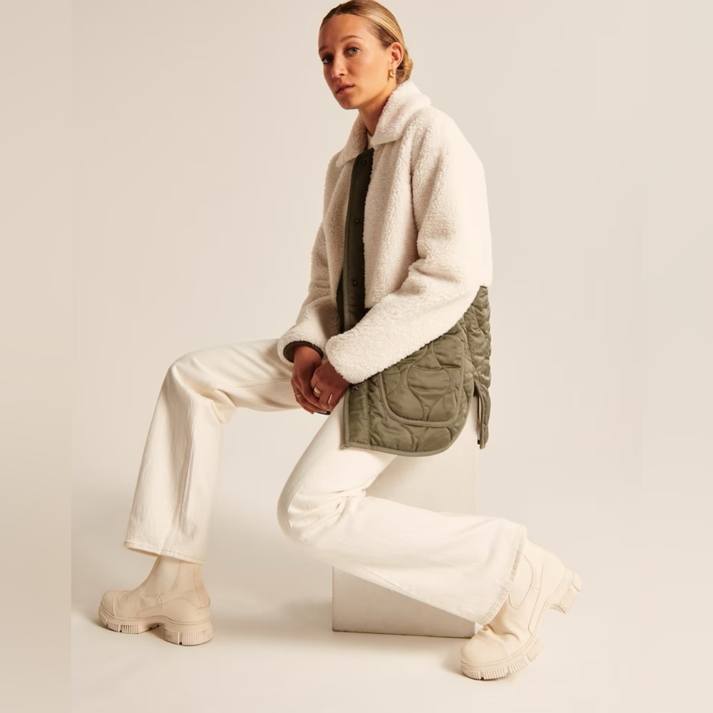 Abercrombie & Fitch | Mixed Fabric Quilted Shirt Jacket (S)